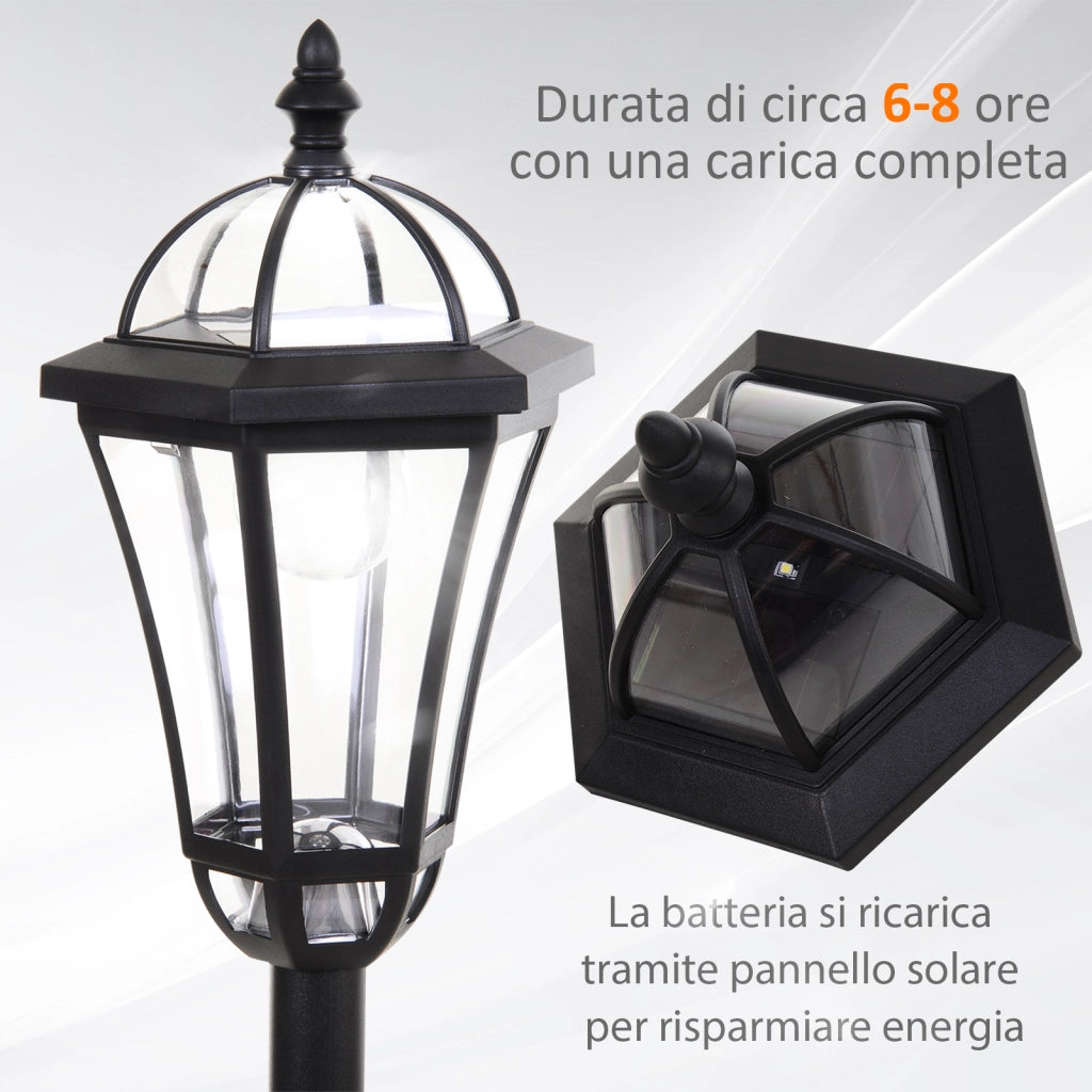 Set 2 Lampioni Solari per Giardino con 2 LED e Accensione Automatica. Nero