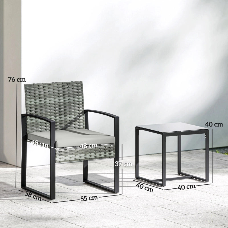 SET BISTRO DA 3 PEZZI PER 2 CON 2 POLTRONE E TAVOLINO, GRIGIO CHIARO