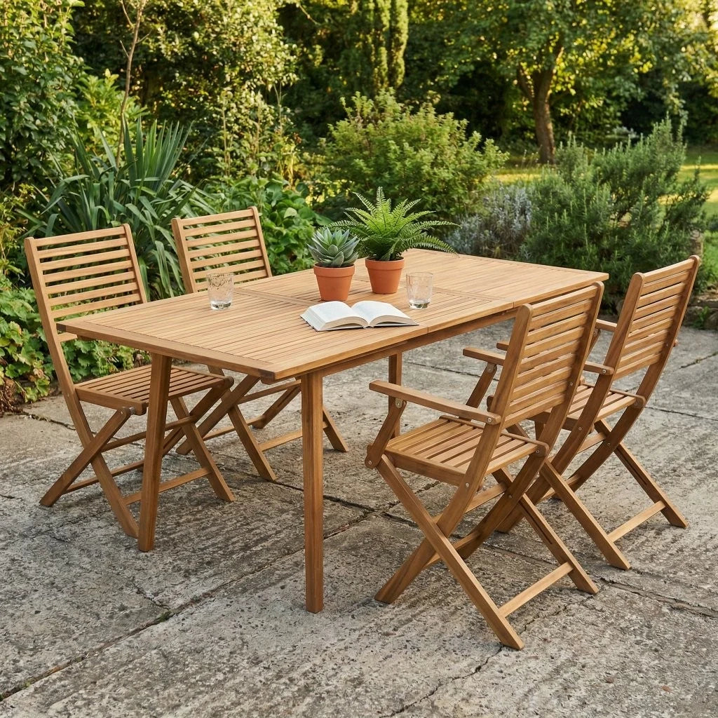 Set di 2 sedie pieghevoli da giardino Simo in legno di acacia, con dettagli in alluminio (56x53x92 cm)