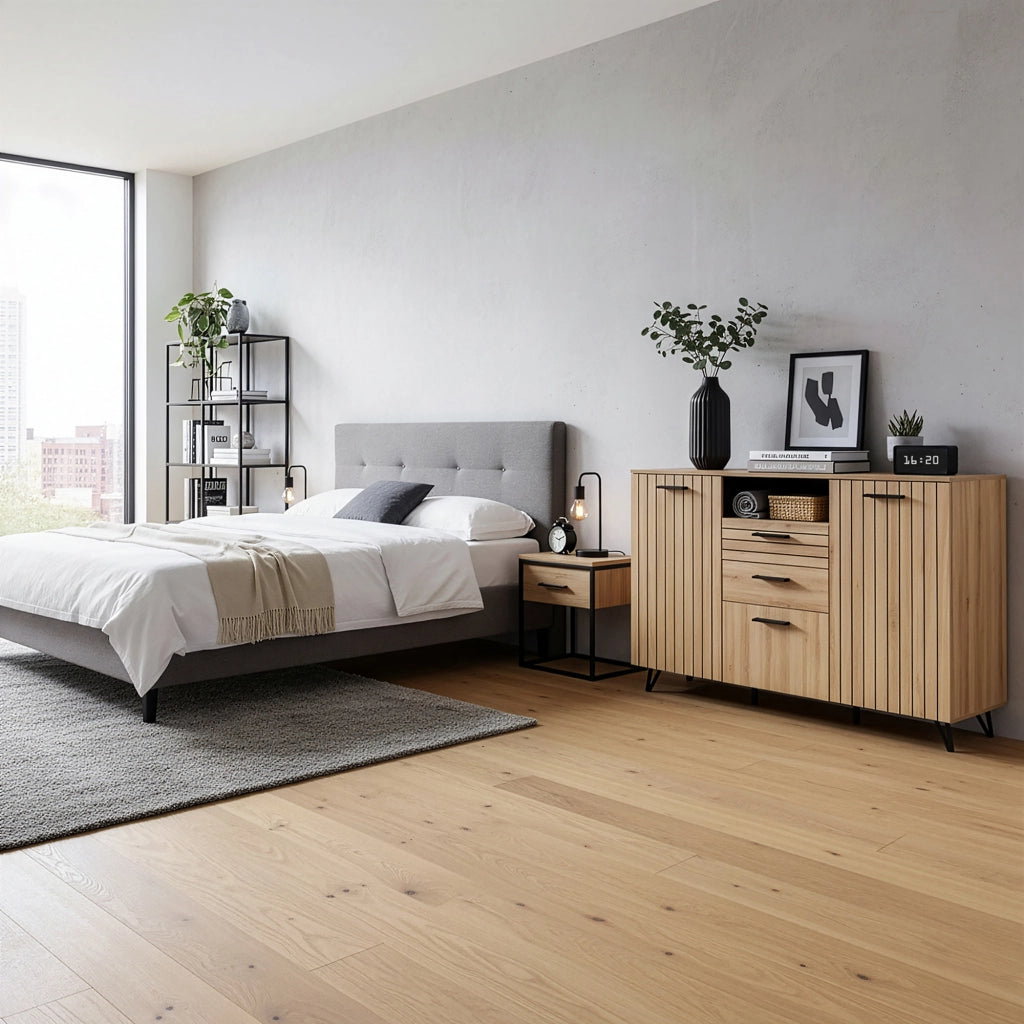 Credenza Noppen con Cassetti e Ante Mobile Contenitore 100x150x38 cm - Effetto Rovere [en.casa]