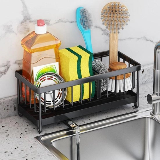 Organizzatore per la Spazzatura in Acciaio Inossidabile con Supporto per Asciugamani, Organizzatore per la Cucina e la Lava Panni con Cassetto per l'Acqua Grigia - Pannello di Supporto Regolabile e Asciugamani (Nero)