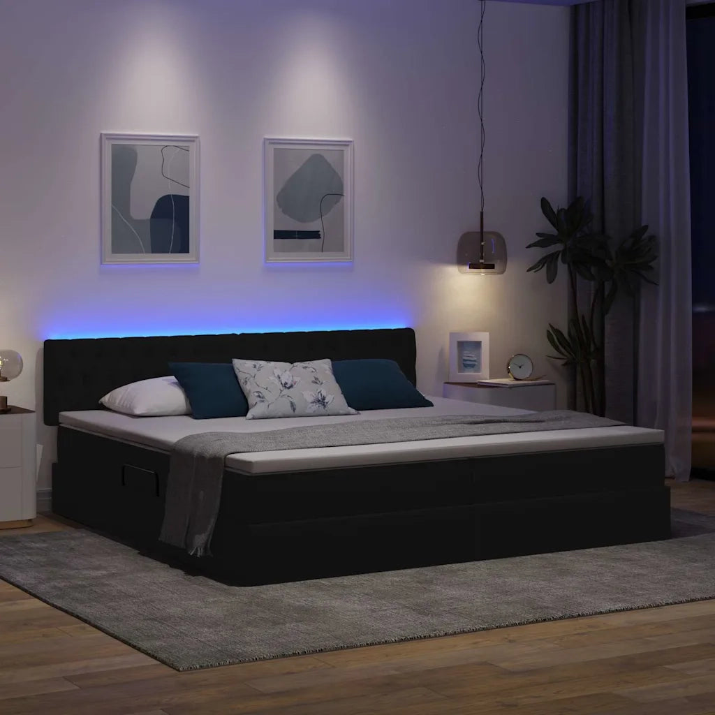 Letto con contenitore e LED con led Nero 200 x 200 cm Tessuto 3371231