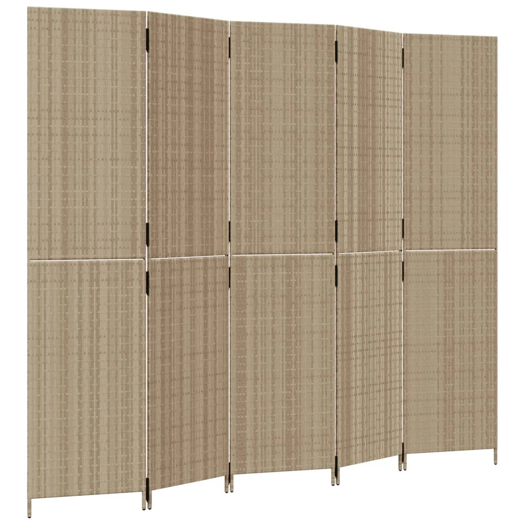 Divisorio per Ambienti a 5 Pannelli Beige in Polyrattan 365367