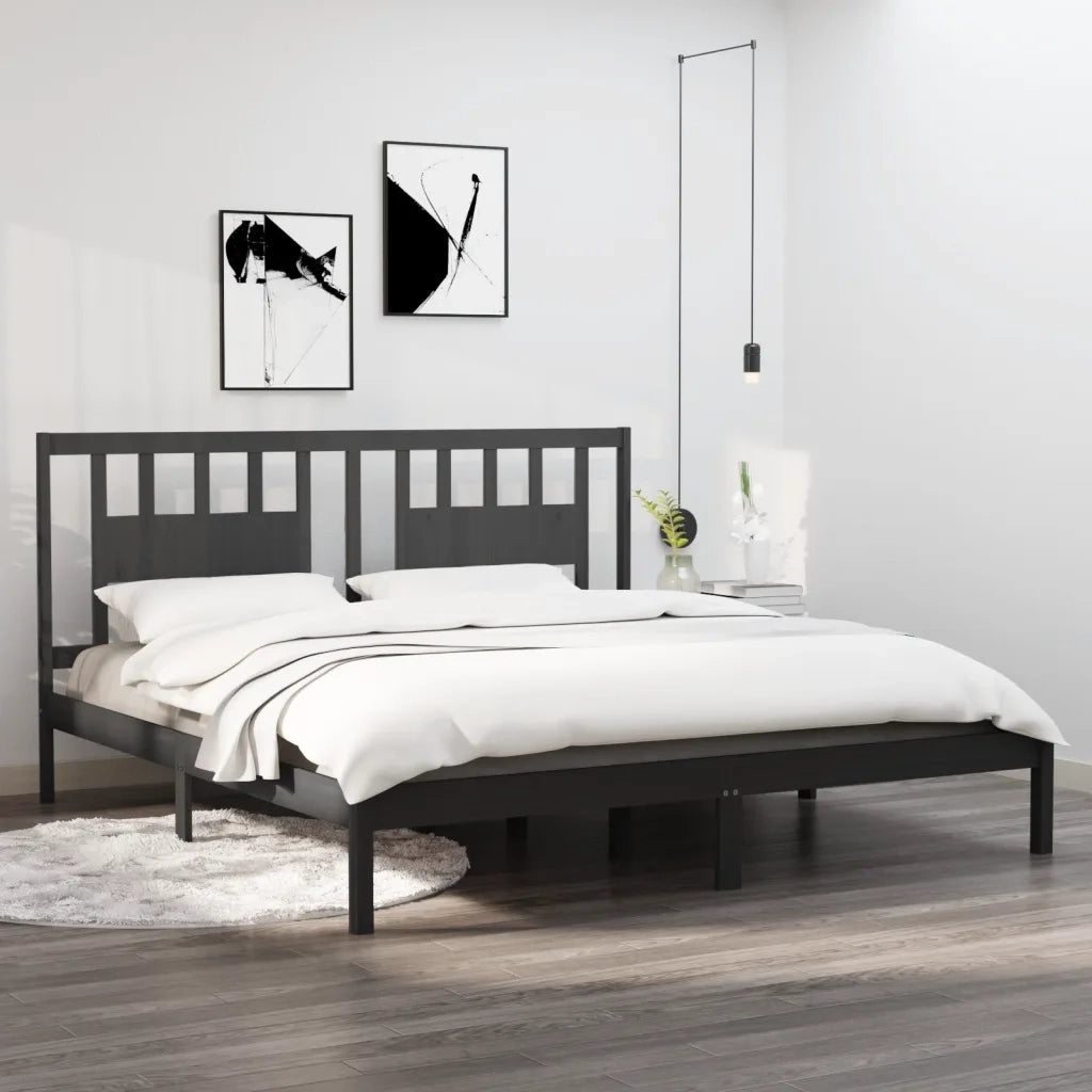 Letto matrimoniale | Letto per adulti | Giroletto Grigio in Legno Massello di Pino 200x200 cm
