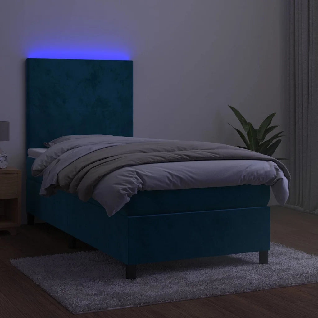 Letto a Molle con Materasso e LED Blu Scuro 100x200 cm 3135991