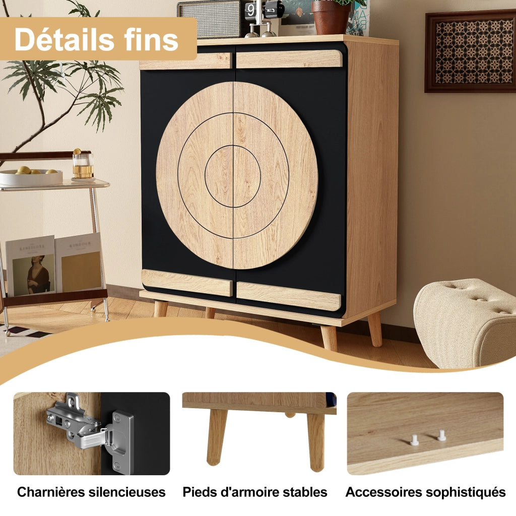 Mobile scarpiera con 2 Ante e ripiani interni; per ingresso; in MDF; 76 × 37 × 98.5 cm; Nero