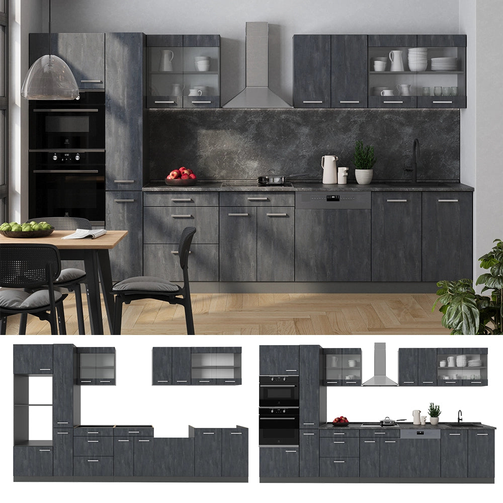 Vicco Cucina componibile Calcestruzzo nero/antracite 350 cm senza piano di lavoro