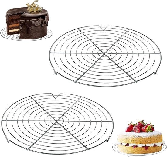 Rond koelrooster in acciaio inossidabile da 2 pezzi per torte e cotti - 32 cm - Accessori da cucina per raffreddare, cuocere, stufare