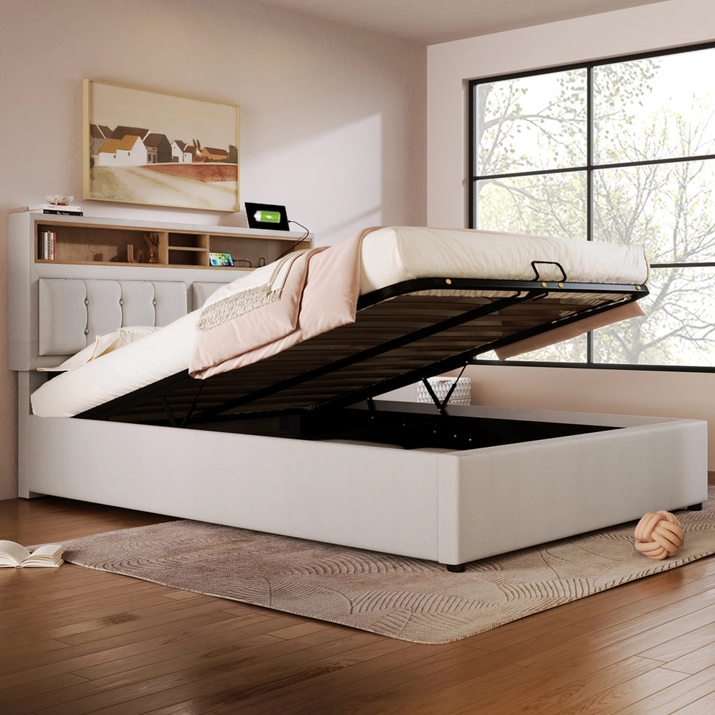 letto imbottito lino beige 140 x 200 cm