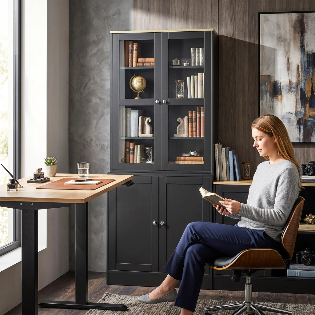 Libreria vetrina con 6 ripiani e 4 ante ¨C Minimal ¨C nero