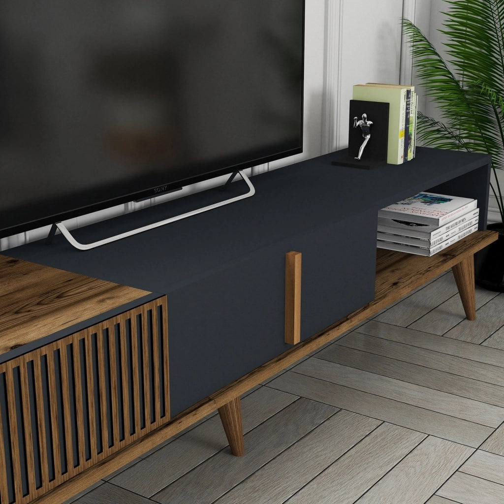 Porta TV in legno "Milan" - 180 x 35 x 40 cm - Noce, Antracite