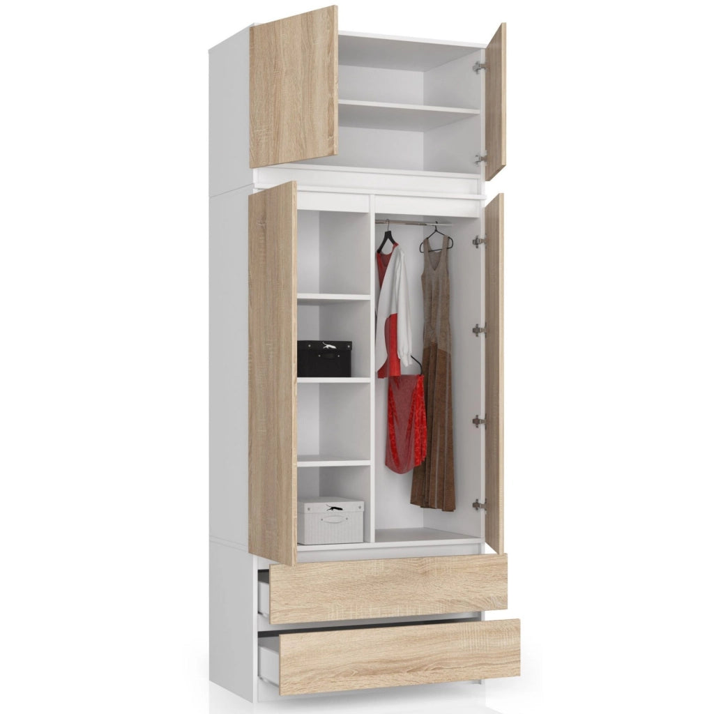 Sopralzo per armadio AKORD S90 Bianco 90 cm 2 ante inserto frontale Sonoma Quercia 90x51x55 cm