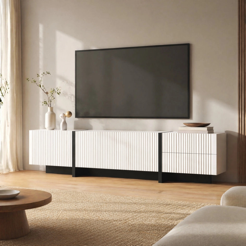 MOBILE TV 190x35x45 cm con 3 ante e 2 cassetti Bianco e Nero