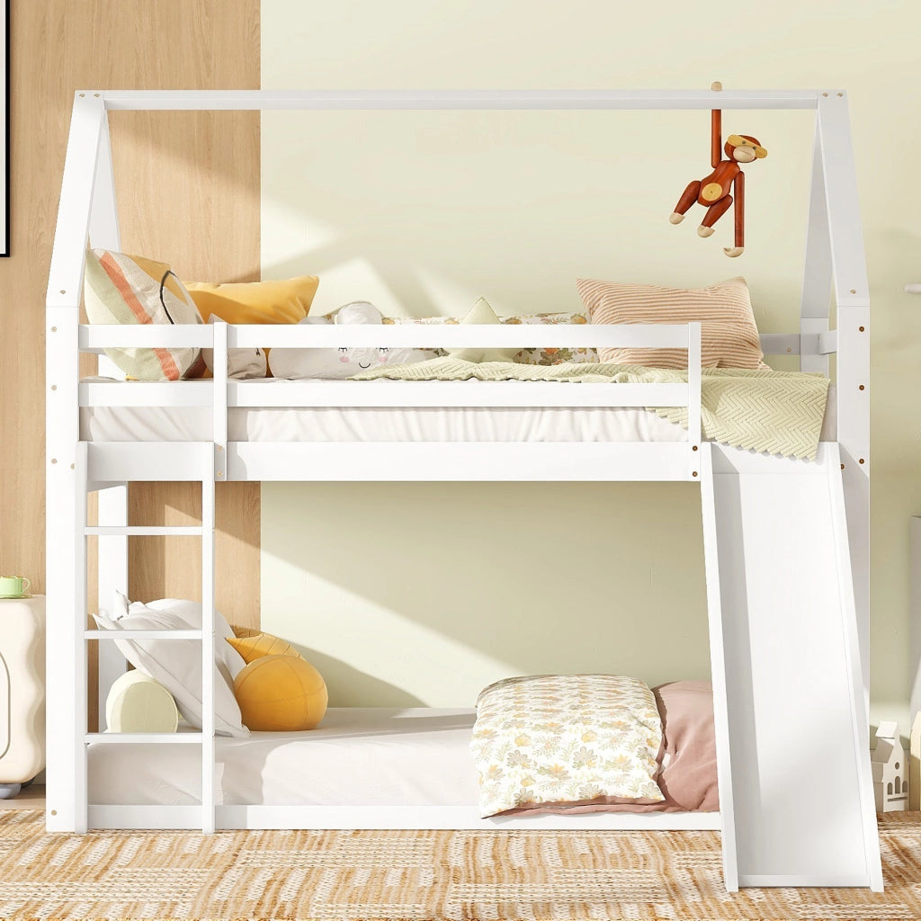 LETTO A CASTELLO a casetta 90x200 cm con scivolo e scala Bianco