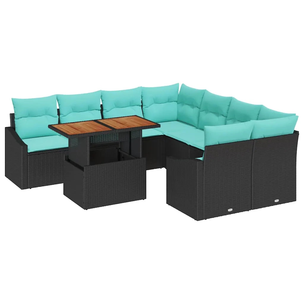 Set da Pranzo per Giardino con cuscino 9 pcs Nero e Verde acqua 3349822