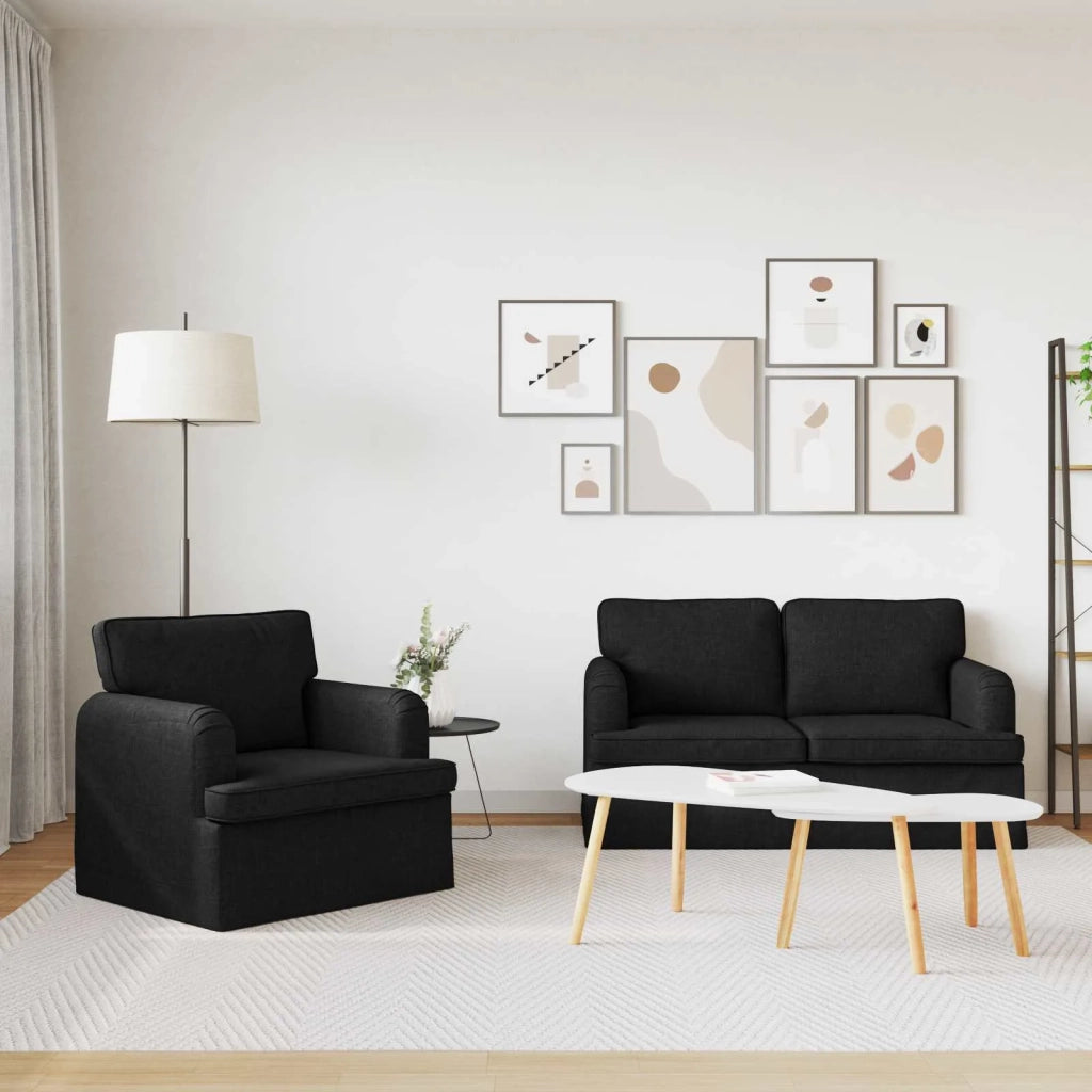 Divano 2 pcs Nero 144 x 80 x 85 cm Tessuto