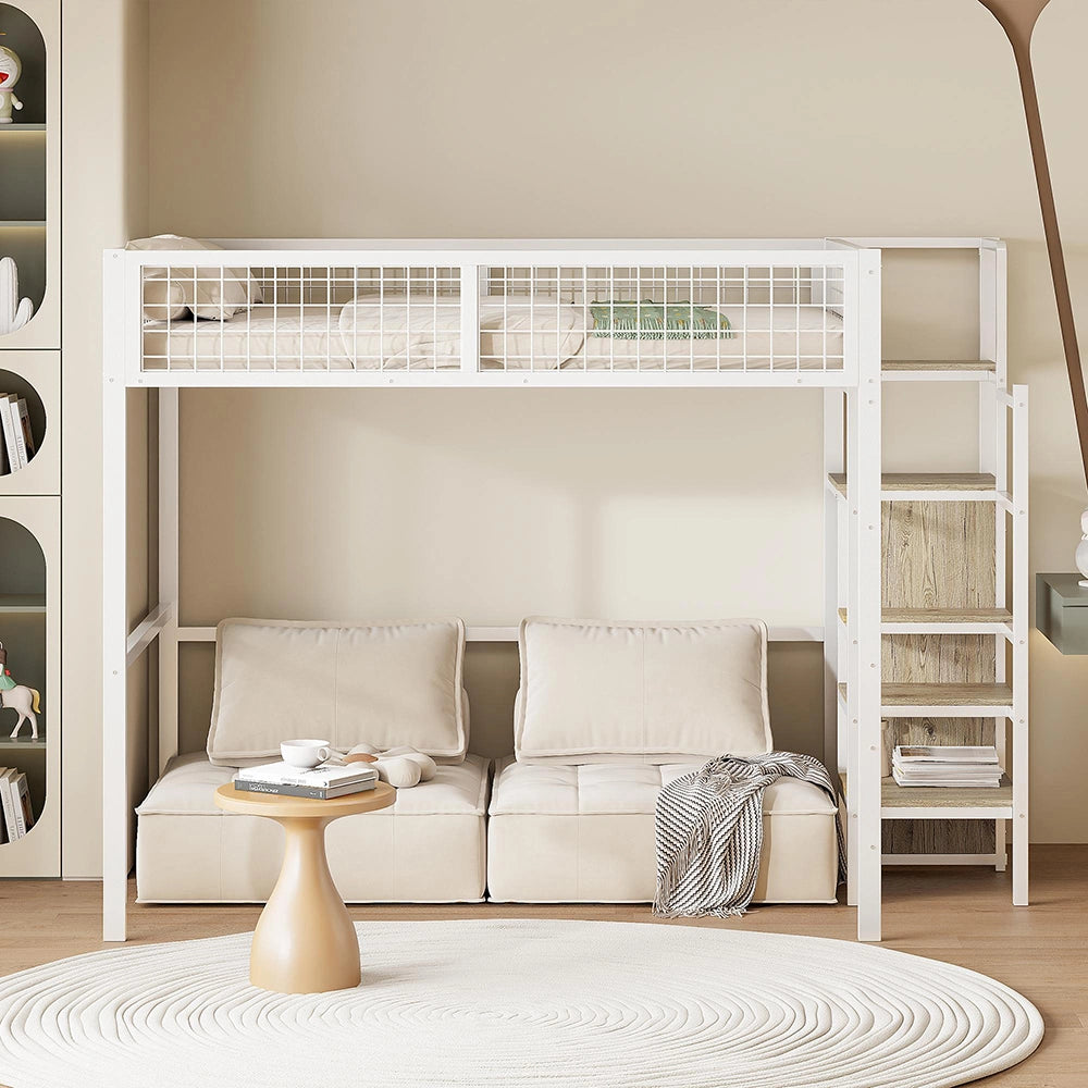 Letto mezzanino bambini 140x200cm - Xylo - bianco, armadio