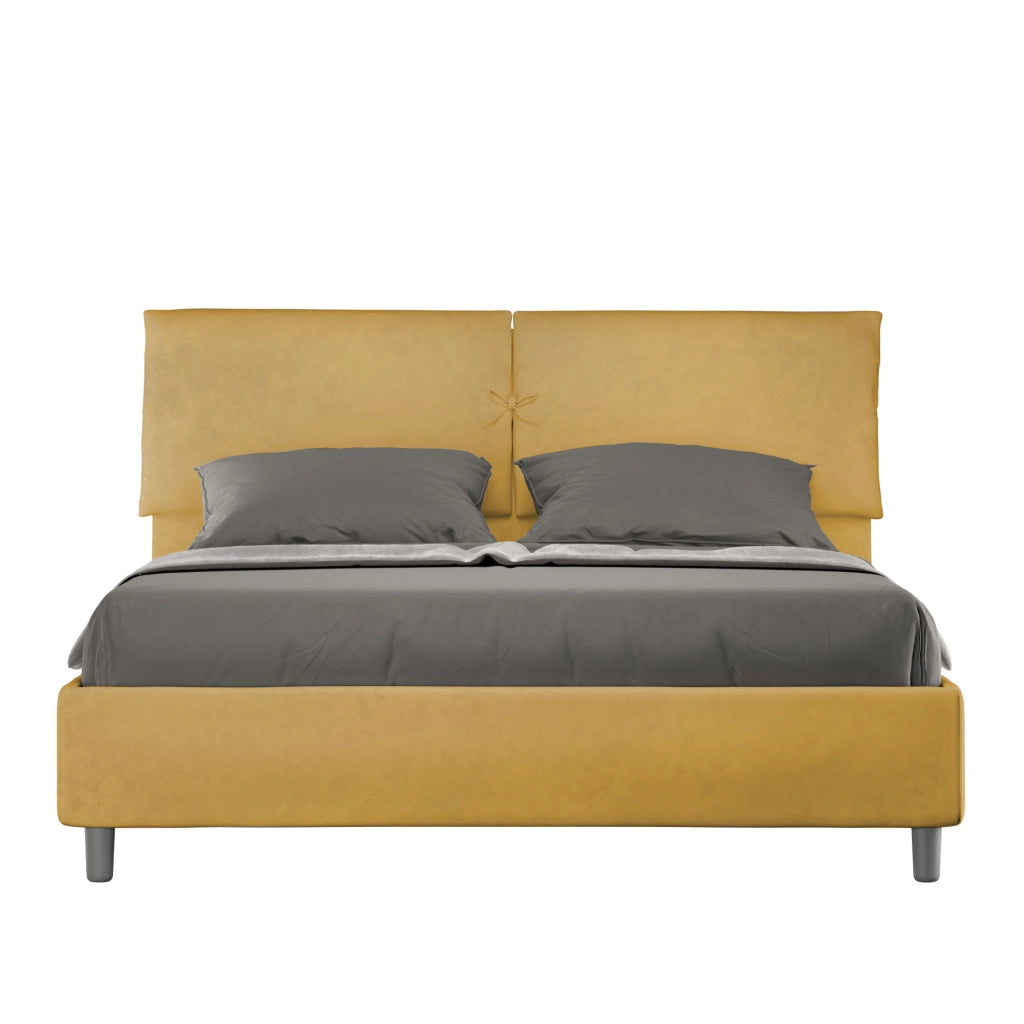 BS COM Letto matrimoniale senza rete imbottito 160x210 microfibra ocra