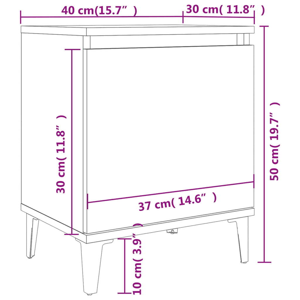Comodini | Armadio da Notte | Mobiletto da notte con Gambe in Metallo Grigio Sonoma 40x30x50 cm