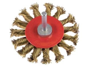 SPAZZOLA CIRCOLARE FILI IN ACCIAIO A MAZZETTI RITORTI- - ø mm.75 con gambo ø mm.6 PG 475.65 - 5 pezzi PG