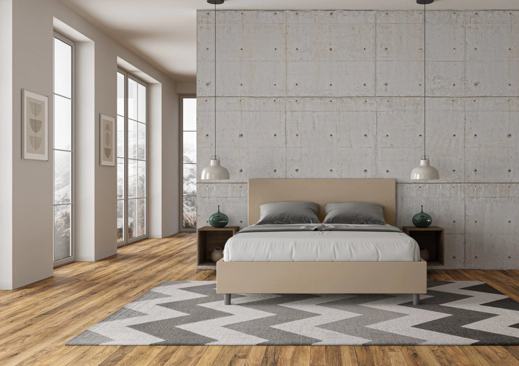 BS COM Letto matrimoniale con rete imbottito 160x190 similpelle tortora