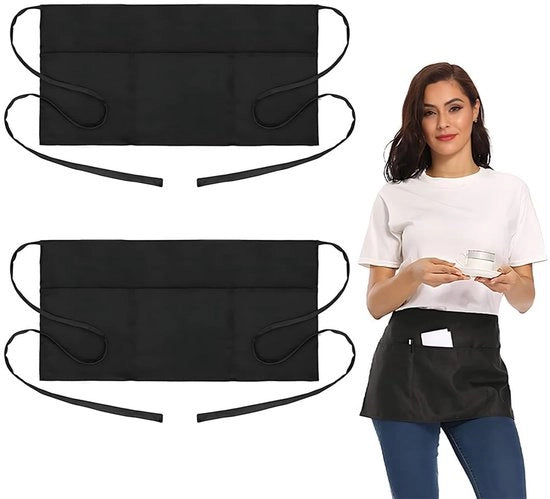 Schort da Caffè/Bar 30 x 60 cm - Nero - Schort da Cucina - Unisex - Schort da Pronto - 3 Tasche - Per Caffè/Bar - Schort