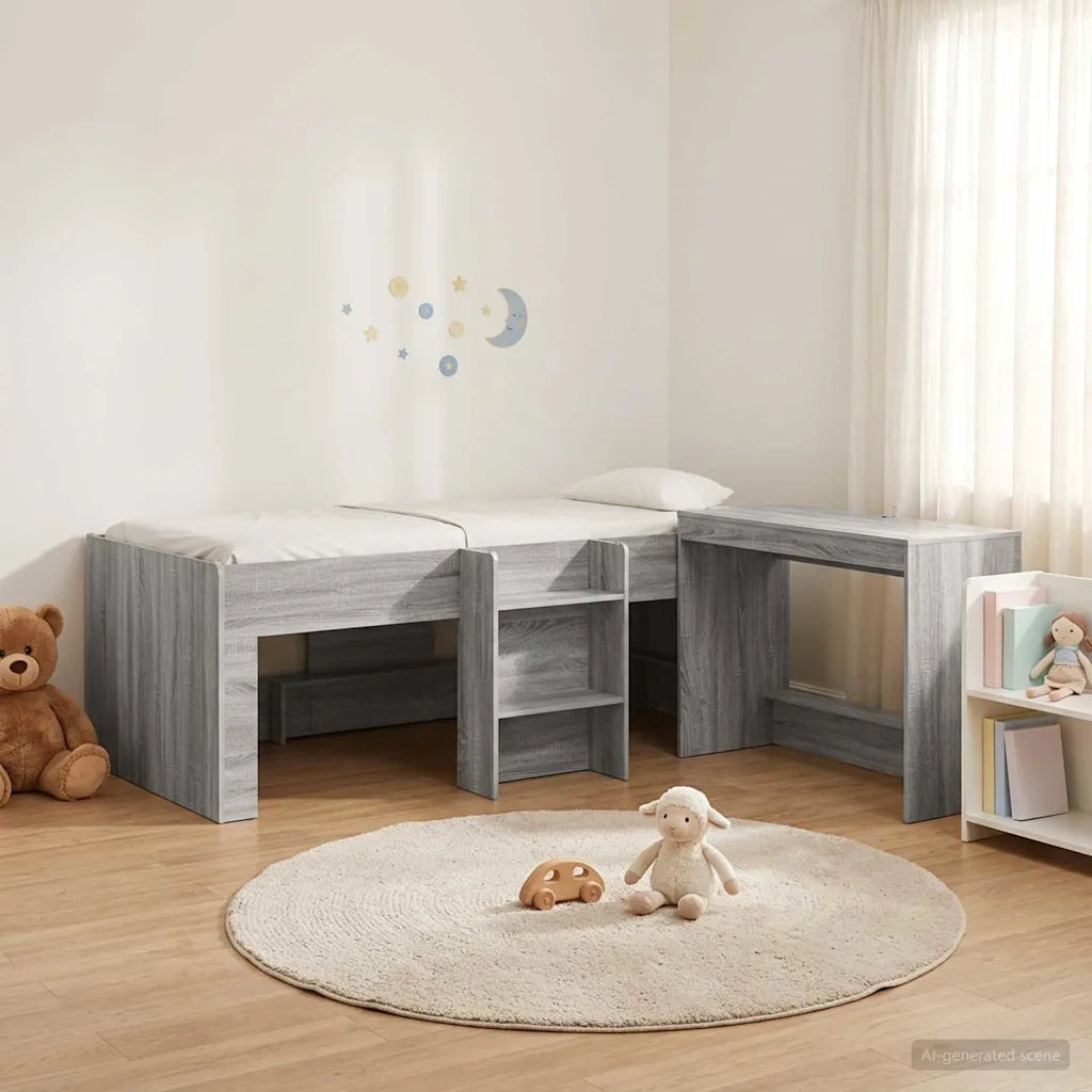 Letto alto per bambini con scrivania 2 pz Sonoma grigio 3423475