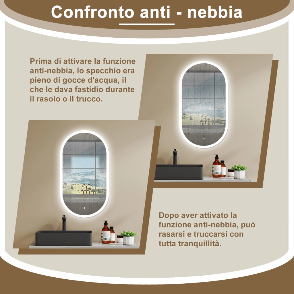 60 x 80 cm Specchio con illuminazione integrata bagno ciottolo. Touch. Pellicola Antideflagrante