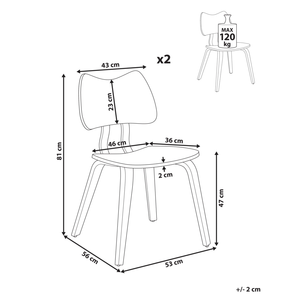 Set di 2 sedie da pranzo Struttura in legno di gomma marrone chiaro Mobili da cucina per sala da pranzo in stile retrò