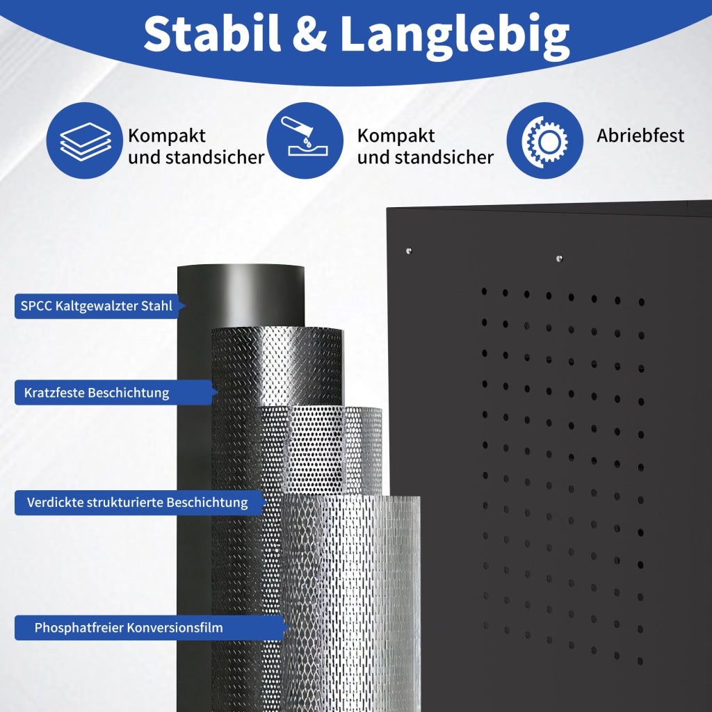 Mobiletto portautensili in metallo, dimensioni H 87,3 ¡Á L 75 ¡Á P 42 cm ¨C robusto armadio da garage con ante chiudibili a chiave e 3 cassetti, organize