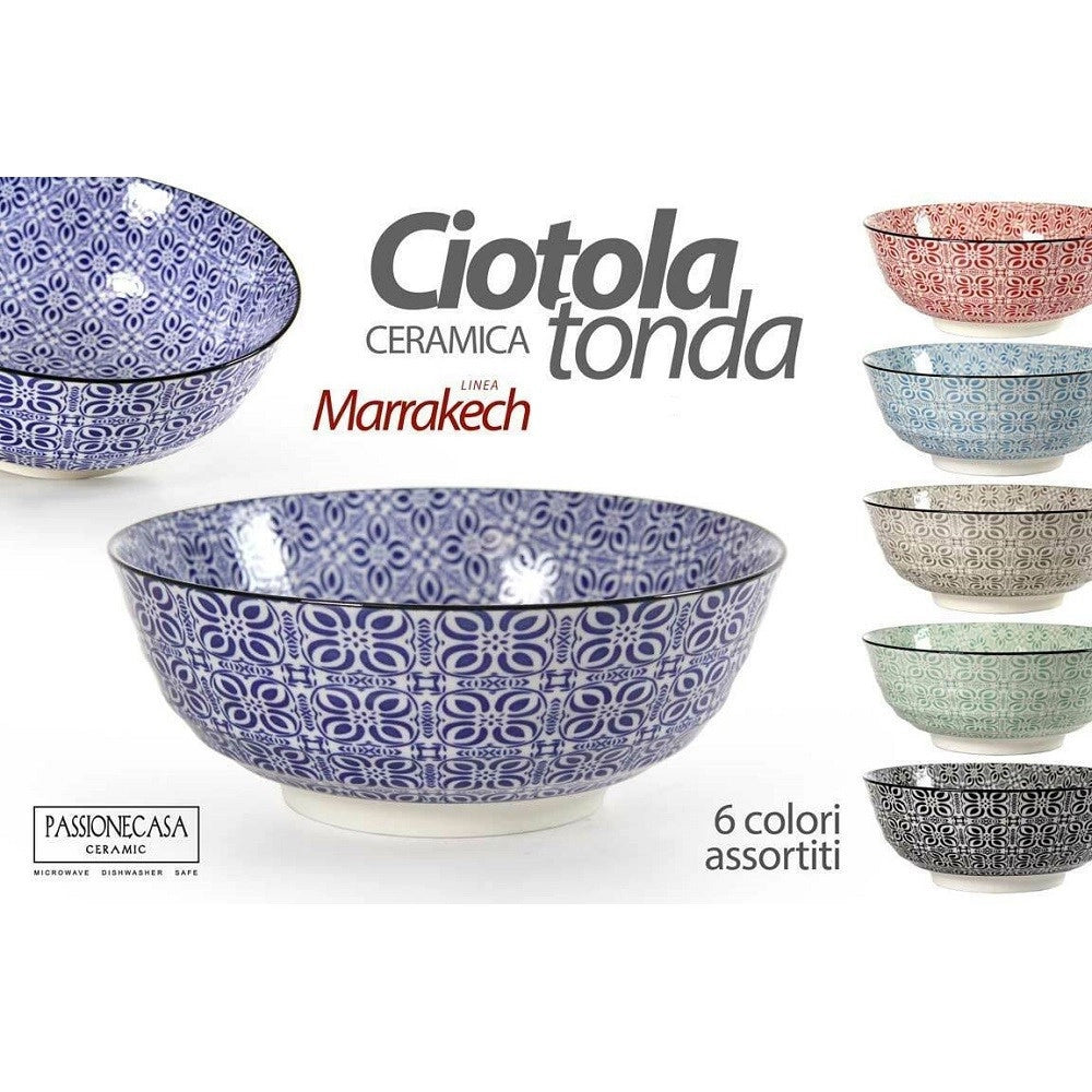 Trade Shop - Ciotola Tonda Multiuso In Ceramica Decorata Marracash 13x13x5,7cm 6 Colori 771613 -