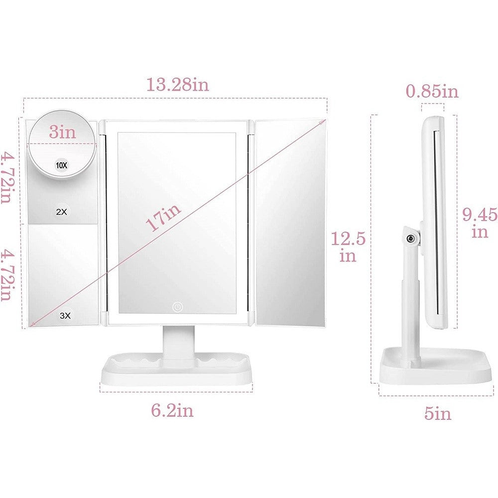 Trade Shop - Specchio Trucco Con Ingranditore 10x 3x 2x Illuminazione A 3 Colori 72 Led Touch -