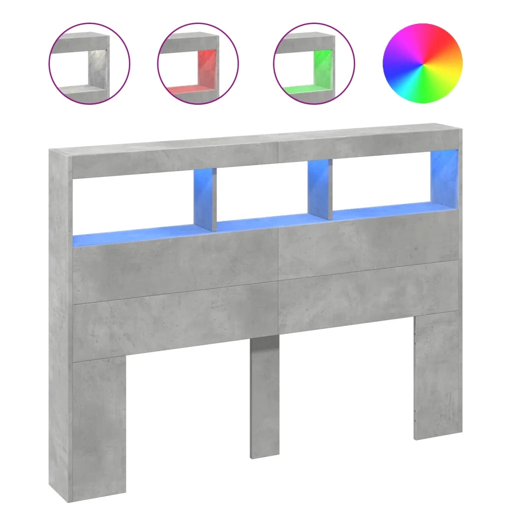 Testiera | Testata con Contenitore a LED Grigio Cemento 140x17x102 cm