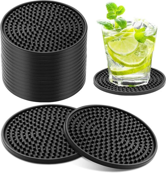 Set di 8 sottopiani per bicchieri, sottopiani antiscivolo 10 cm, set di sottopiani per bicchieri, sottopiani per bicchieri con struttura a nodi, sottopiani per bicchieri (nero)