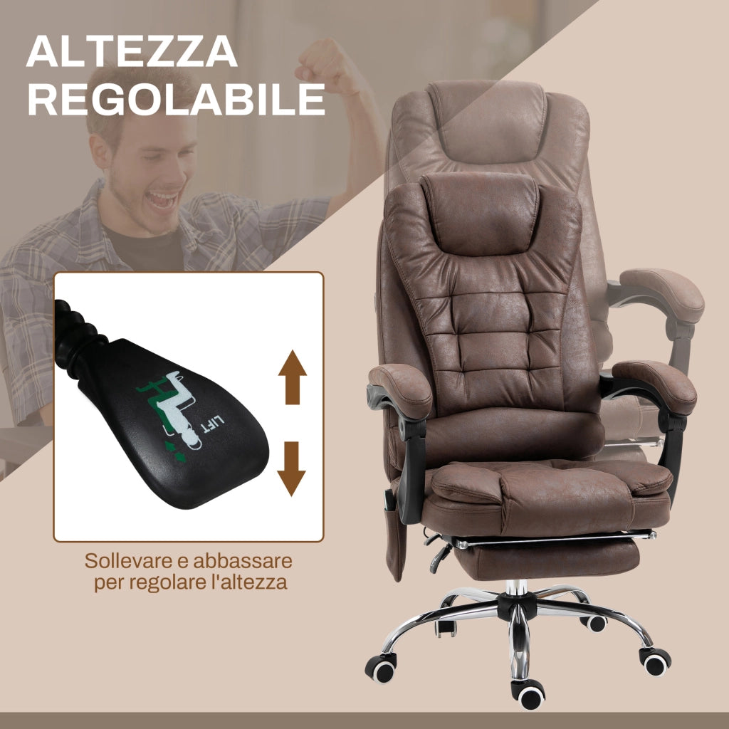 Poltrona Massaggiante con Riscaldamento e Reclinabile ¨C zephmum ¨C Marrone, Altezza Regolabile