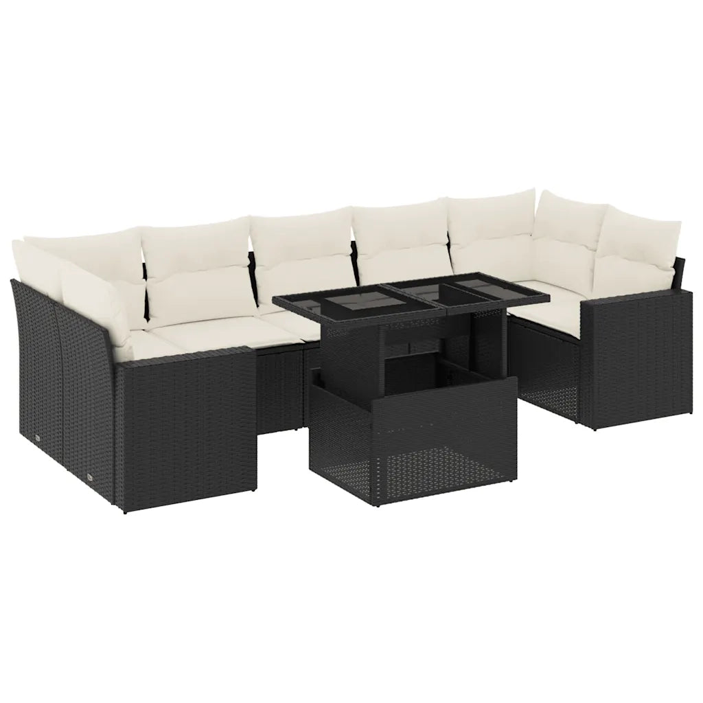 Set Divani da Giardino con Cuscini 8 pz Nero in Polyrattan