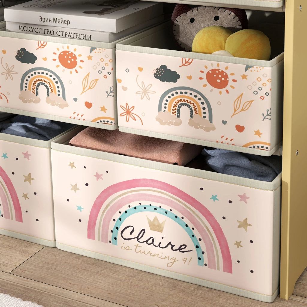 Organizzatore Giocattoli Bambini con 9 Cestini Estraibili ¨C Minimal ¨C Tessuto 93x30x70 cm Giallo