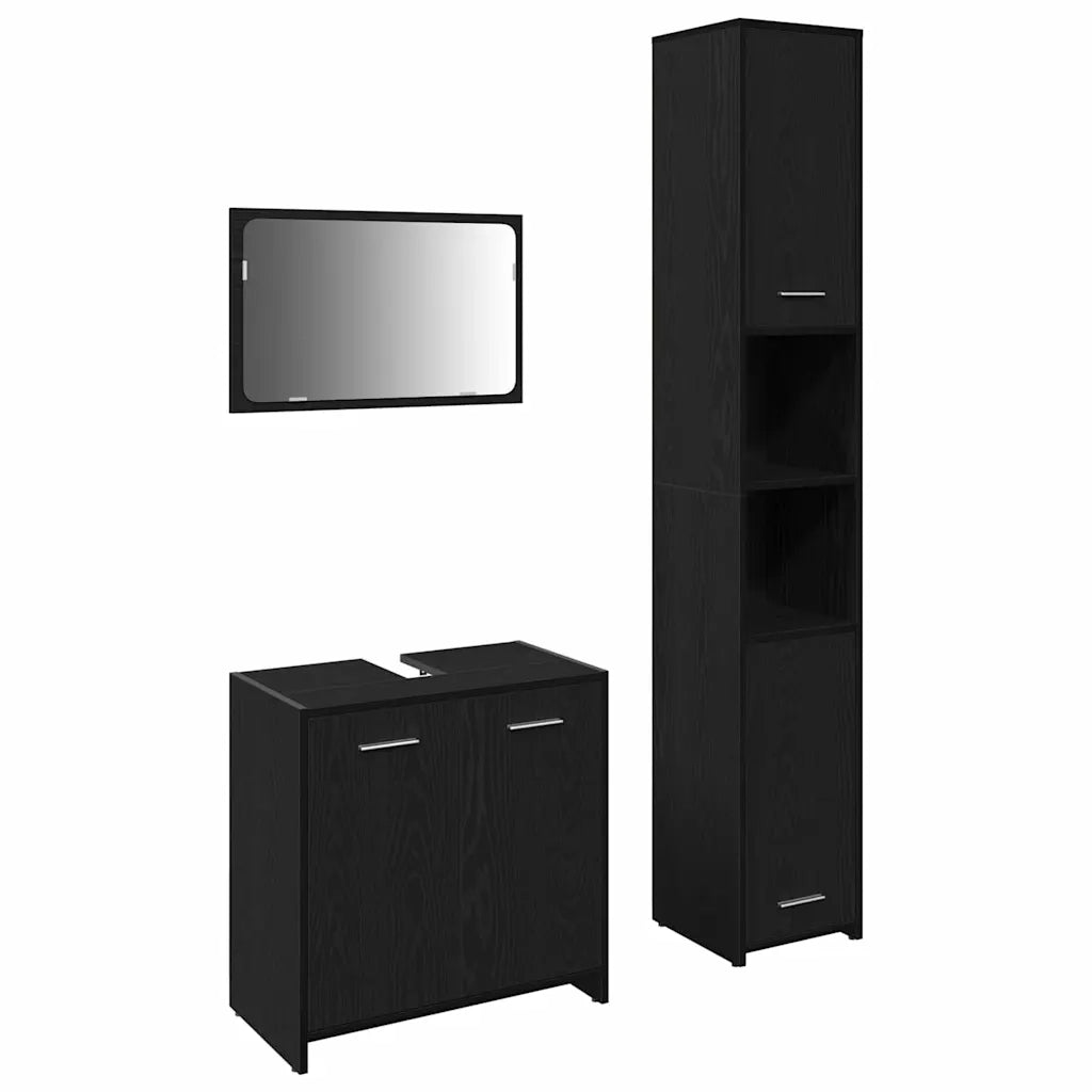 Set di mobili per il bagno 3 pcs Rovere Nero Legno multistrato 3332507