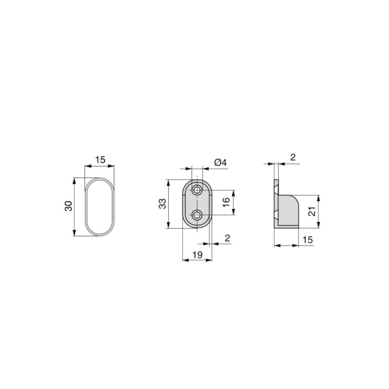 Lotto di 2 tubi appendiabiti ovali 30x15mm per armadi lunghezza 1,15m con reggitubi, Acciaio e Zama, Cromato lucido