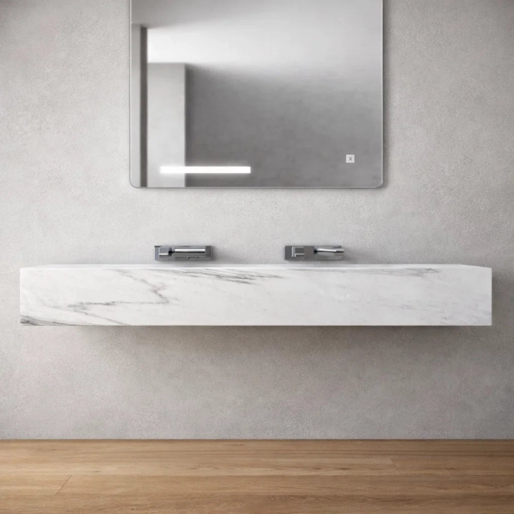 Lavabo consolle sospeso modello freya in artificial stone bianco venato *** finitura- bianco, confezione 1