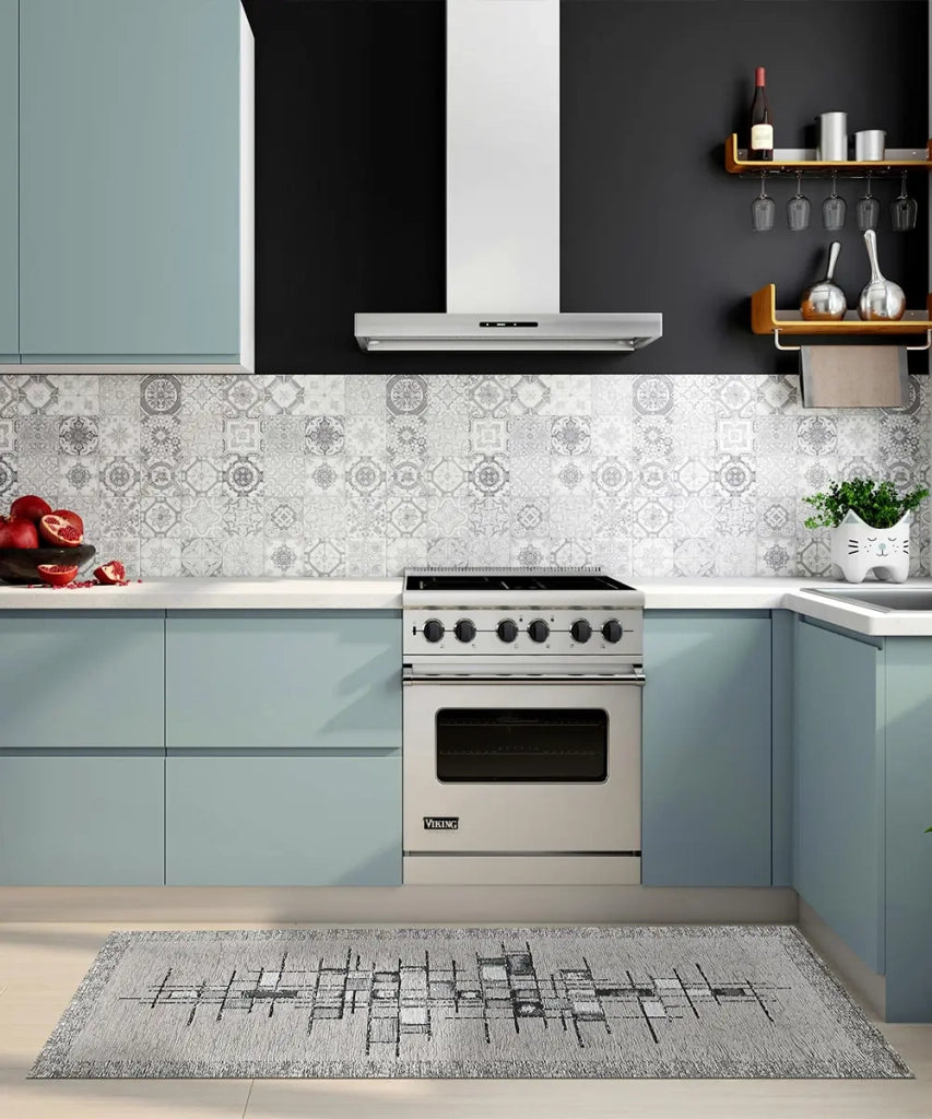 Tappeto moderno PIXEL GRIGIO disegno arte contemporanea astratto geometrico, passatoia cucina multiuso lavabile in lavatrice e anti-scivolo cm.55x190