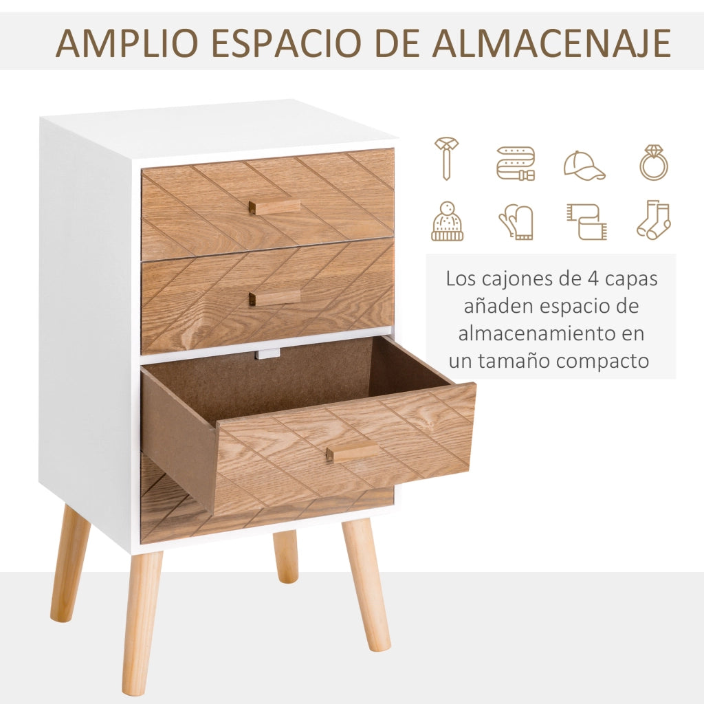 Cassettiera 4 Cassetti ¨C Zephmum ¨C Bianco Naturale 40x30x75 cm