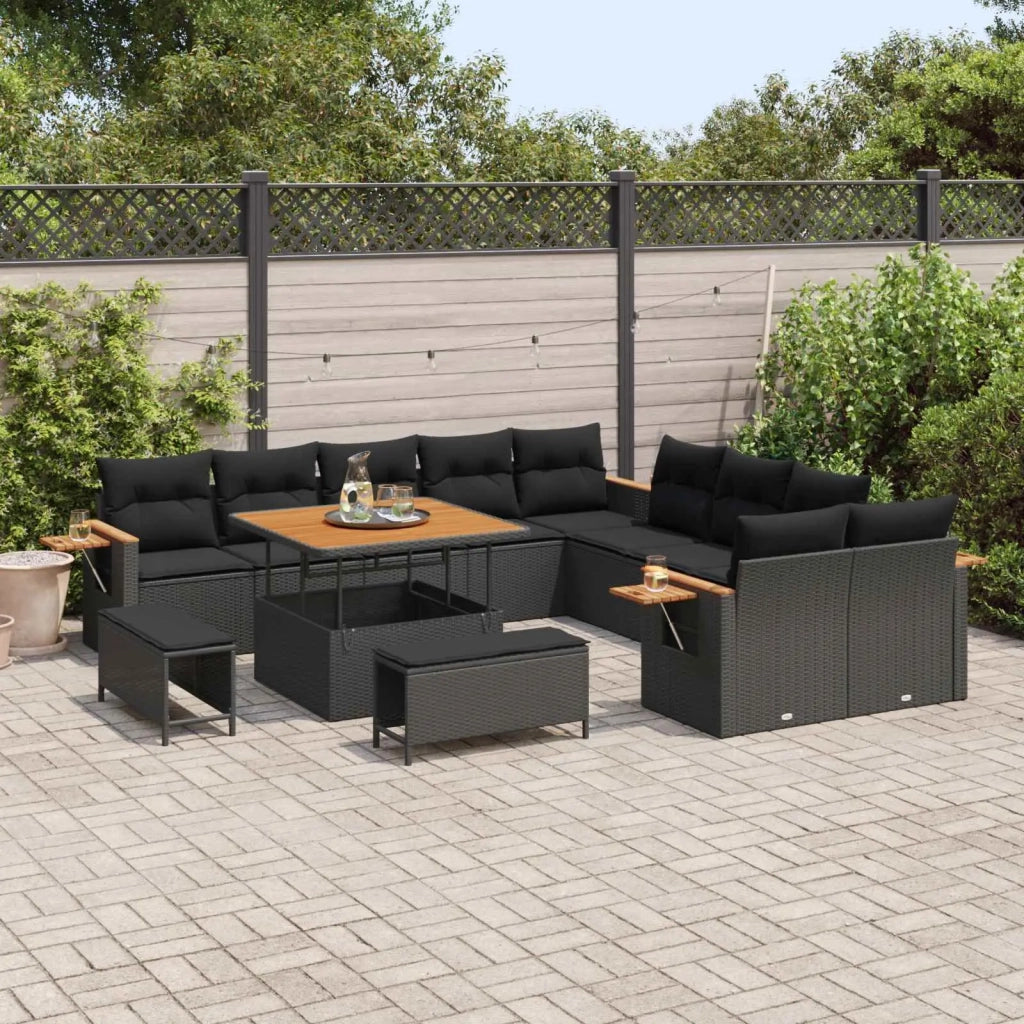 Set Divano da Giardino con cuscino 17 pcs Nero polyrattan