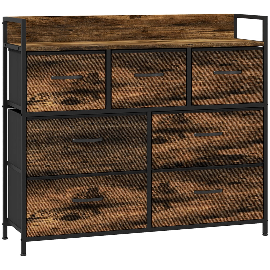 Cassettiera con 7 cassetti in tessuto, design industriale ¨C zephmum ¨C marrone/nero, 98x29x85cm