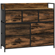 Cassettiera con 7 cassetti in tessuto, design industriale ¨C zephmum ¨C marrone/nero, 98x29x85cm