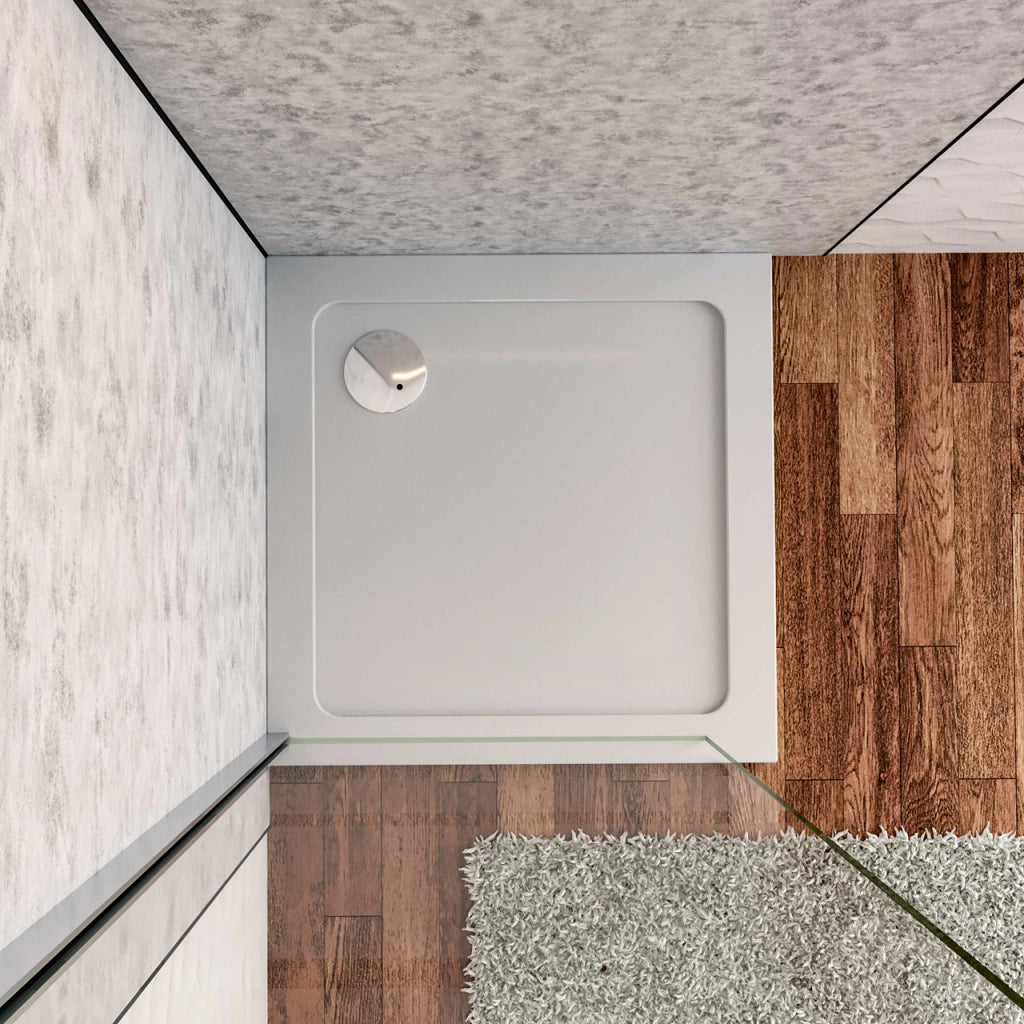 Piatto Doccia 76x76cm Bianco Spessore di 3 cm in Pietra Artificiale e Resina Minerale Mista Piletta Extra Piatta Sottile e Tubo inclusi