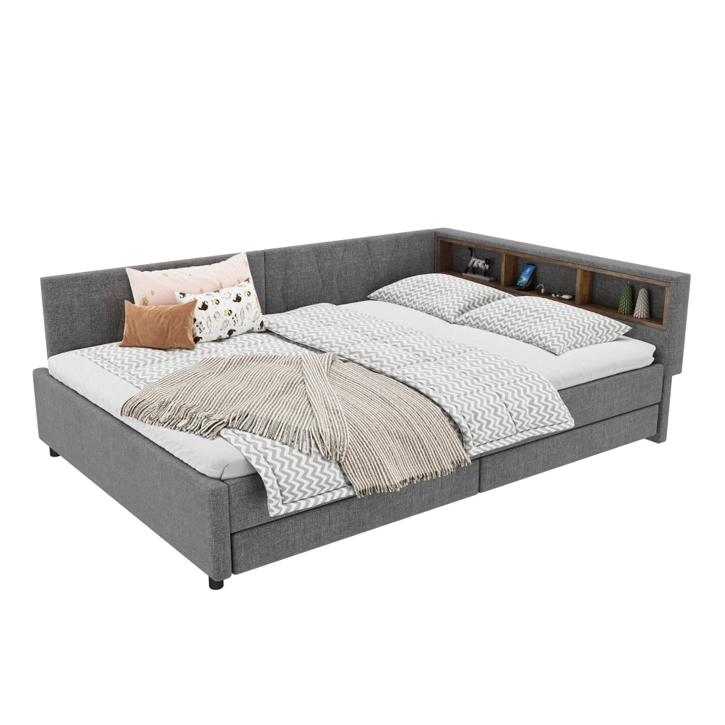 Letto giorno funzione divano letto lino grigio 140x200 cm