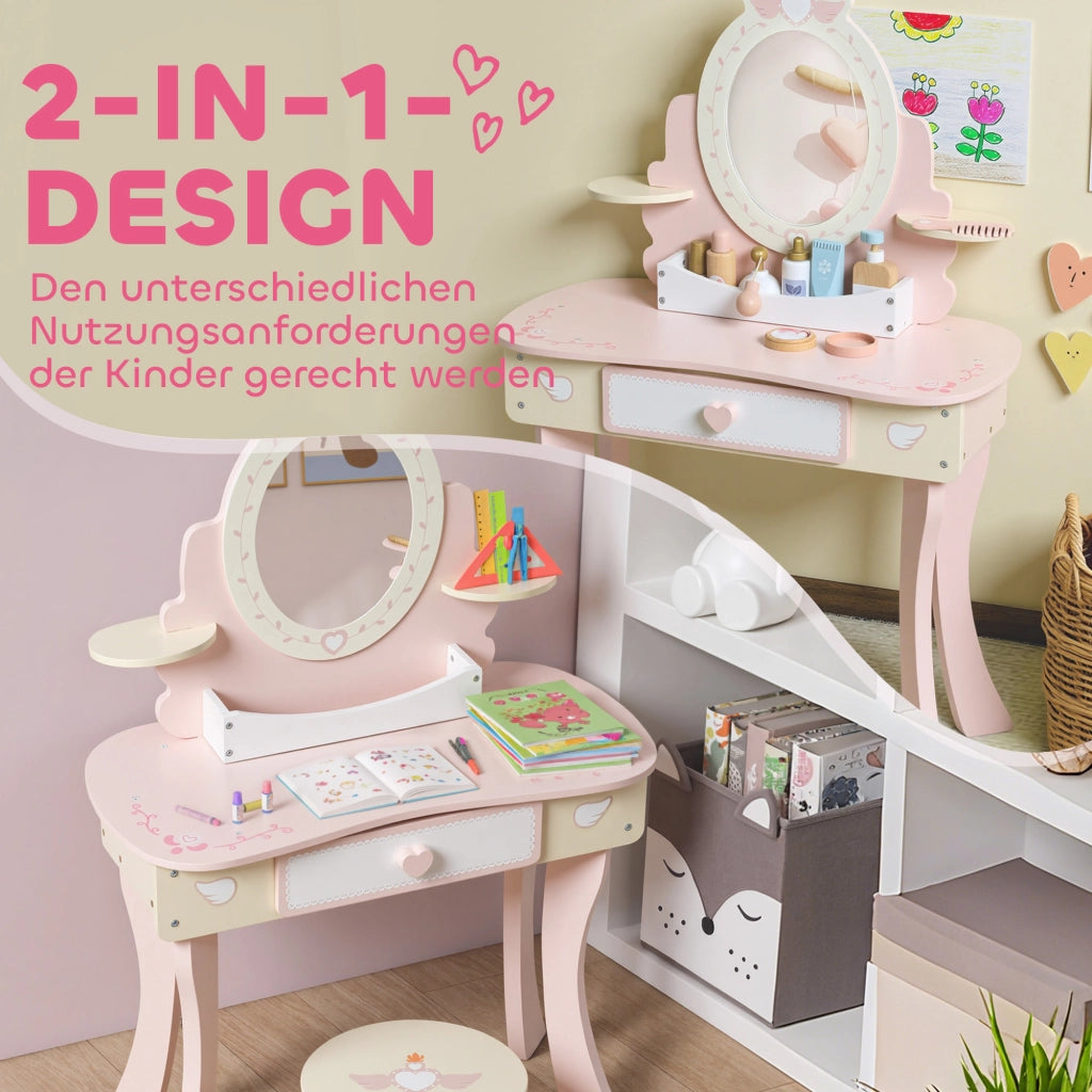 Scrivania per bambini con specchio e cassetto ¨C Minimal ¨C Rosa, MDF