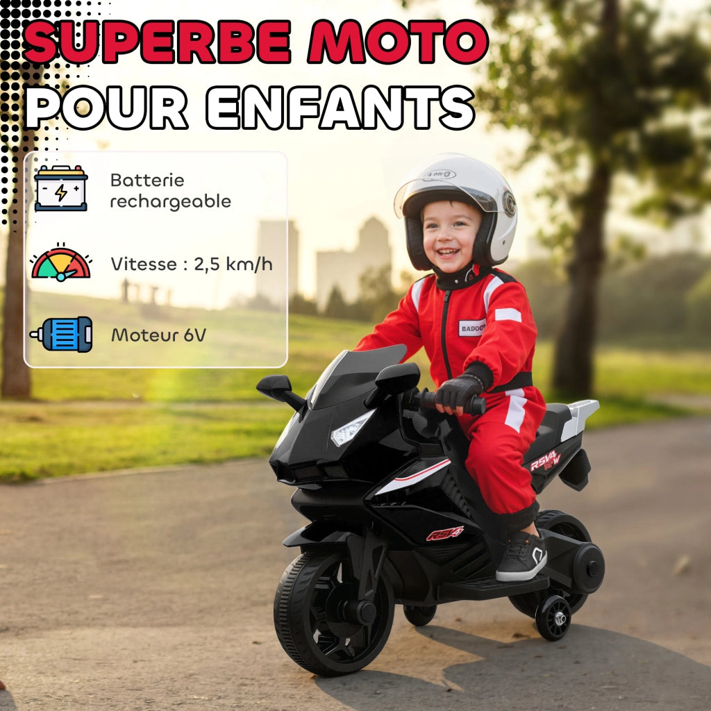 Moto Elettrica Bambini 6V ¨C Xylo ¨C Nero con Luci e Suoni 75x36x49cm