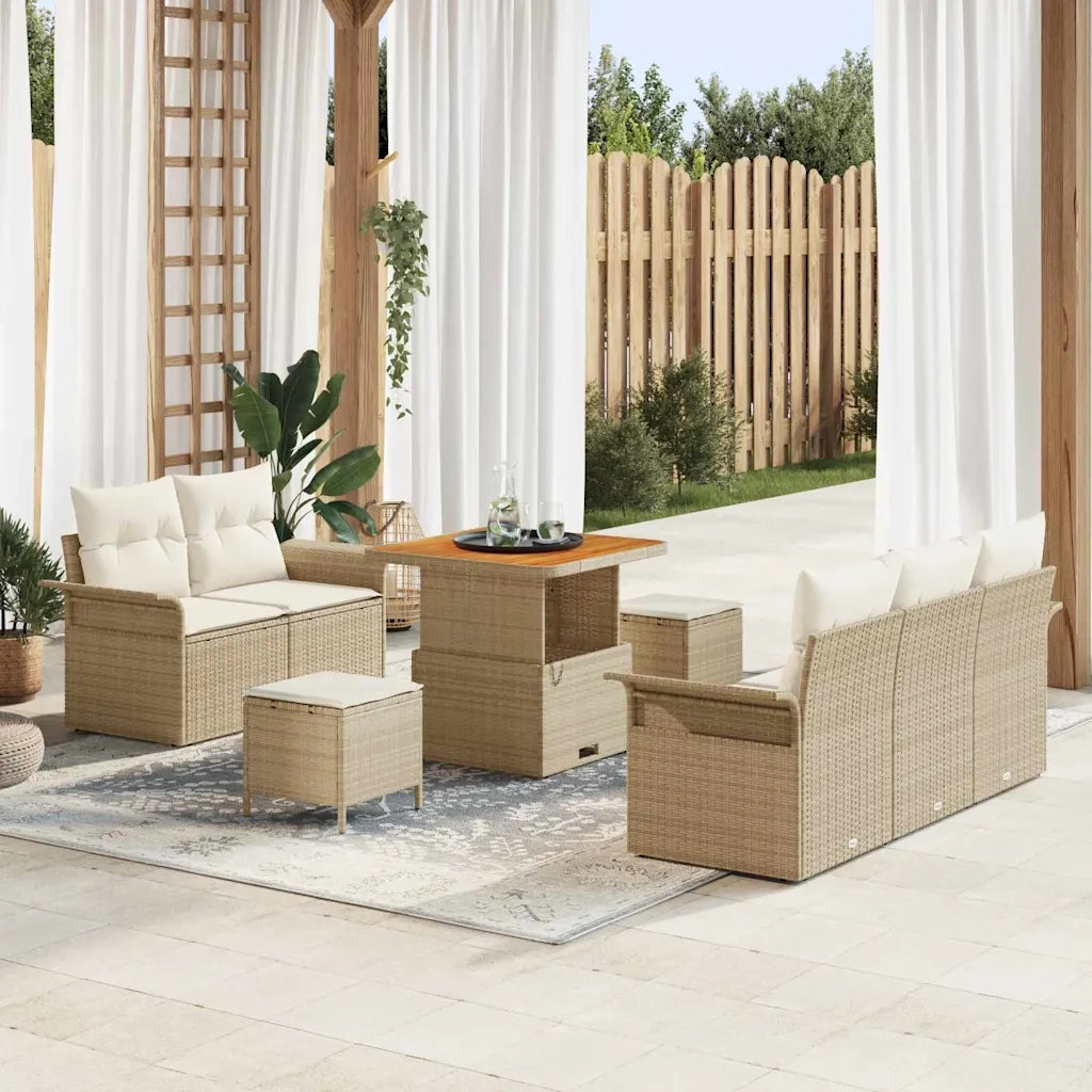 Set Divano da Giardino con cuscino 8 pcs Beige polyrattan